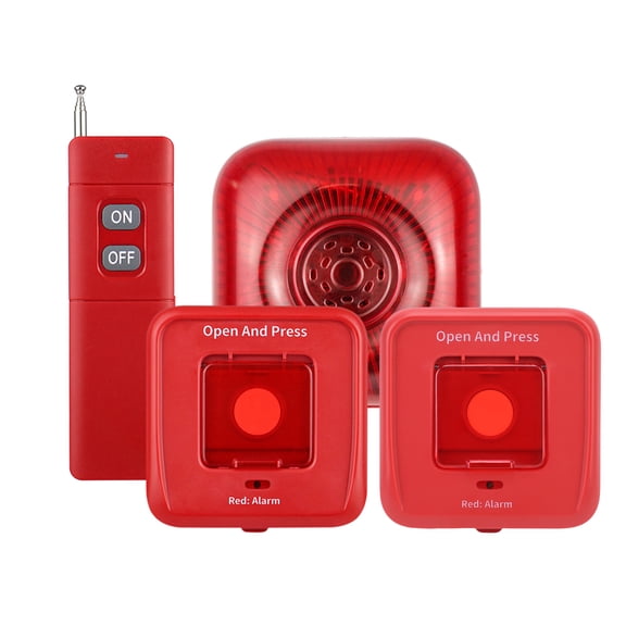 BIMZUC 4 Pack Wireless RF 433MHz Fire Alarm Panel Manual Fire Alarm Bell Wireless Sound Light Alarm Security System Smart Alert Remote Control US Plug 110-240V Wide Voltage High Decibel Sensors