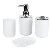 BIMZUC 4 Piece Bathroom Kit   Soap Dish, Rinse Cup, Storage Cup & Lotion Bottle   White, Durable Plastic Set