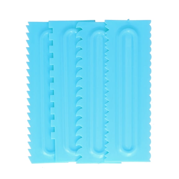 BIMZUC 4-Piece Plastic Cake Scraper Set 8.7 Inches / 22.0 cm Decorating Comb Icing Smoother Cream Fondant Tools for Baking Pastry Edge DIY Design Kitchen Accessories Blue