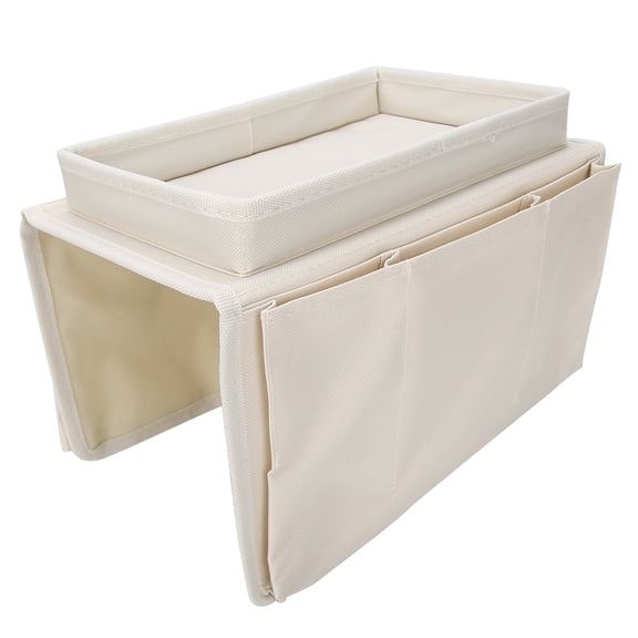 BIMZUC 4-Pocket Sofa Armrest Organizer Caddy Chair Arm Storage Bag with Cup Holder Tray Holder TV Remote Control Cell Phone Holder Couch Organizer Beige 11.8 x 7.1 x 7.1 in