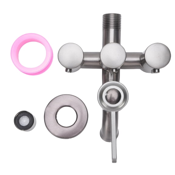 BIMZUC 4Way Stainless Steel Faucet Diverter G1/2 OneInlet, FourOutlet Water Splitter with Dual Control Switch for Bathroom, Kitchen, Balcony