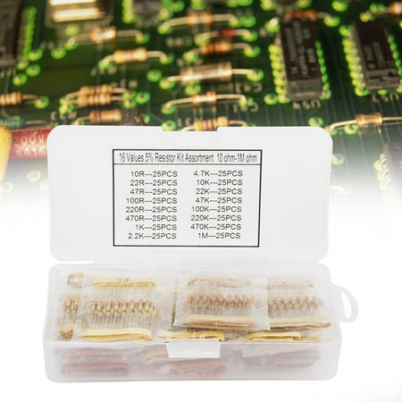 BIMZUC 400Pcs 1/2W 5% Tolerance Carbon Film Resistors Kit, 16 Values 10ohm-1Mohm Assortment Set for DIY Electronic Circuit Projects and Breadboard Prototyping
