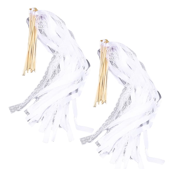 BIMZUC 40pcs White Lace Ribbon Wedding Wands with Bells, Elegant Fairy Silk Sticks for Send Offs, Holiday Celebration and Party Streamers Decor (13.7 inches / 35 cm)
