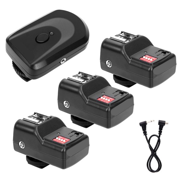 BIMZUC 433MHZ 16 Channel Wireless Camera Flash Slave Trigger Set with 1 Transmitter 3 Receivers 1 Sync Wire Cable for DSLR Cameras