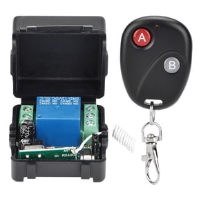 BIMZUC 433MHz Wireless RF Relay Remote Control Switch Receiver Transmitter System with Two Remote Controls, DC 12V 10A Subminiature Voltage Relay for Home Automation, Black