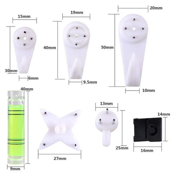 BIMZUC 47Pcs Non-Trace Wall Picture Hooks Plastic Invisible Traceless Drywall Picture Hanging Kit, Multi-Functional Hardware Organizer for Photo Frames, Mirrors & Clocks, 15+ Lbs Load Capacity, White