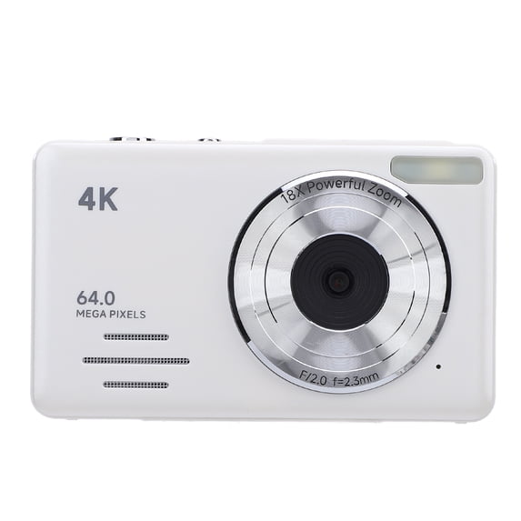 BIMZUC 4K 64MP Digital Camera with 18X Zoom, Compact Vlogging Point and Shoot Video Camera for Photography, 2.88 Inch Screen, Auto Focus, Portable, White