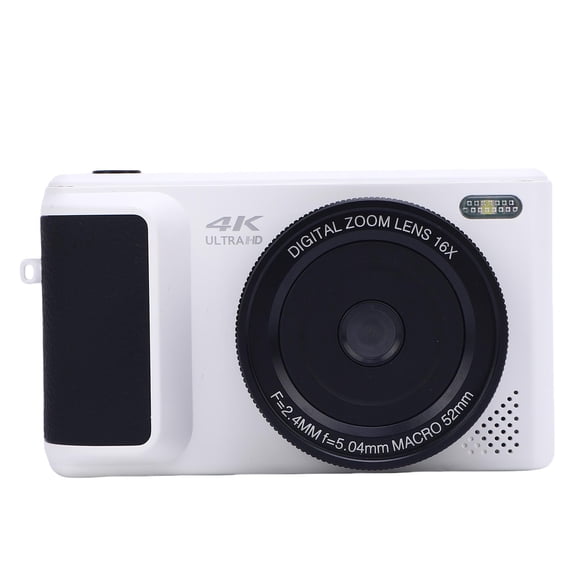 BIMZUC 4K Digital Camera 64MP Mirrorless Video Camera with 2.8 inches / 7.1 cm Flip Screen, 16X Digital Zoom, Autofocus & Flash, Retro Travel Photography Vlogging Camera, White