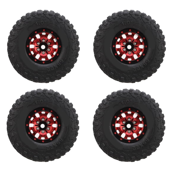 BIMZUC 4PCS RC Car Wheel Tires Aluminum Alloy Rubber Negative Offset Wheels Toy Replacement Parts for 1/18 1/24 Remote Control Crawler Vehicles Upgrade Accessories Red