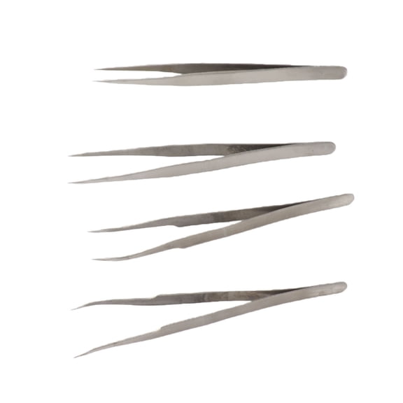 BIMZUC 4PCS Stainless Steel Tweezer Set Straight & Curved Anti-Static Precision Tweezers For Sewing Machine Accessories Arts Crafts Jewelry Making Electronic Repairs Lightweight Silver