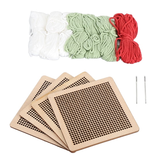 BIMZUC 4Pcs Cross Stitch Beginner Kit Floral Pattern Needlepoint Starter Sewing Set Embroidery Kit Light Green, 9.06 inches / 23.00 cm