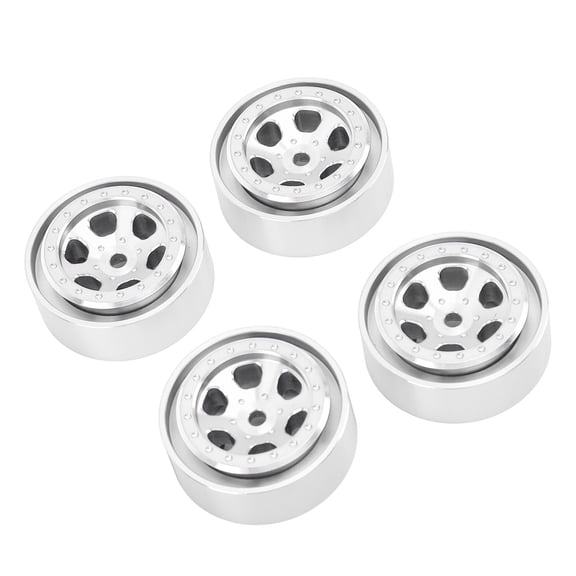 BIMZUC 4pcs 1.3 Inches / 33.02 mm Wheels Rim Aluminum Alloy 6 Holes Wheel Rim Hubs for Traxxas TRX4M 1/18 RC Crawler Silver
