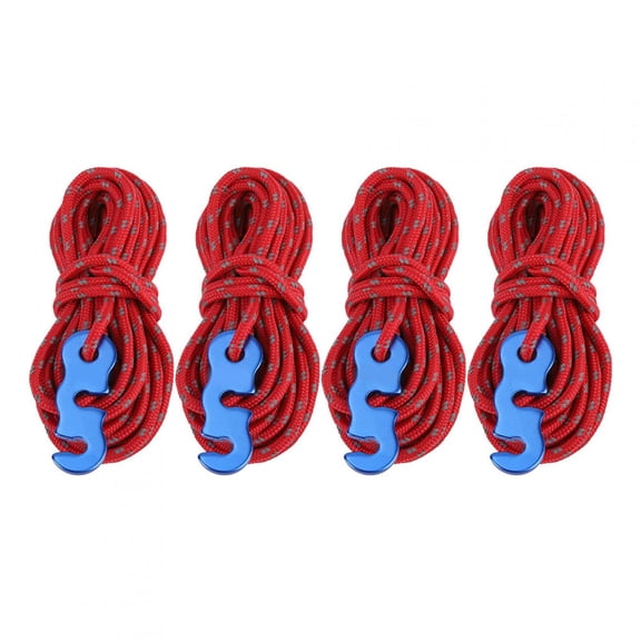 BIMZUC 4pcs Set Reflective Tent Wind Rope Camping String Guy Line with S Ring Buckle Hook Red 145.7 inches / 370 cm Outdoor Gear Tent Accessories