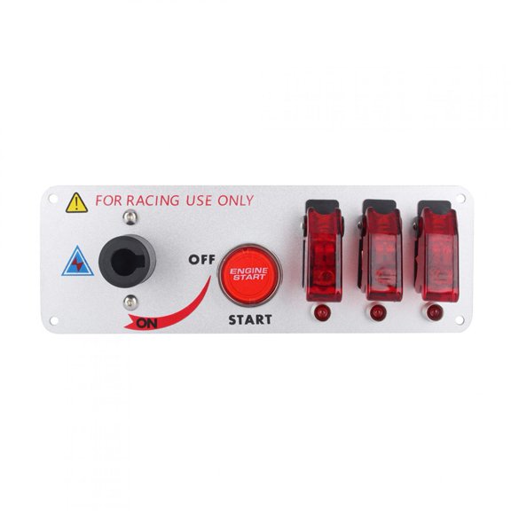 BIMZUC 5 in 1 DC 12V Flip Up Ignition Toggle Switch Panel Car Engine Start Push Button with LED Indicator Racing Style for Vehicle Modification - 8.66 inches / 22 cm Length, Quick Installation