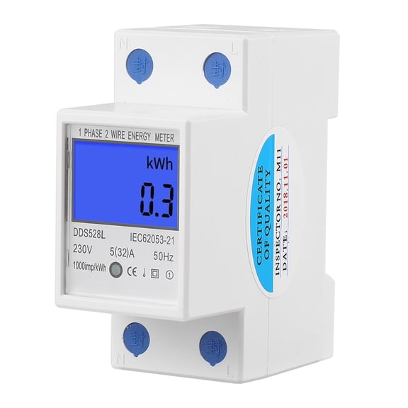 BIMZUC 5-32A 230V 50Hz LCD Backlight Single Phase Energy Meter, Digital Watt KWh Meter with 35mm DIN Rail Mounting for Precise Power Consumption Monitoring (78.5x36.5mm / 3.09x1.44 inches)