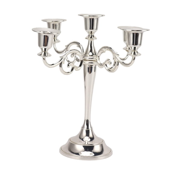 BIMZUC 5‑Arm Iron Candle Holder – Retro Silver Decorative Stand for Home, Church, or Party Centerpiece