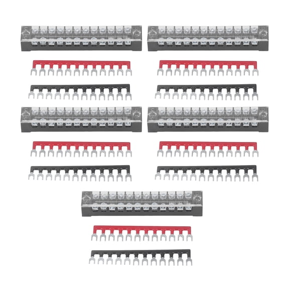 BIMZUC 5 Pack 12 Position Power Terminal Block Connector with Jumper Block Terminal Strip Set, 15A 600V Rated, Dual Row Wire Barrier Block Set (5.12 inches / 13 cm), Electronics Accessories