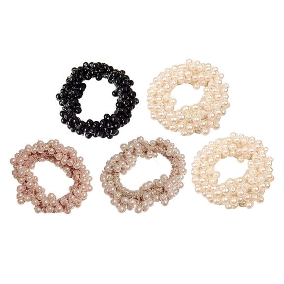 BIMZUC 5 Pcs Pearl Hair Ties Exquisite Beautiful Durable Elastic Hair Bands for Party Travel School Home, Premium Ponytail Holders Hair Accessories for Women Girls (5.9 inches / 15 cm)[cite: 1]