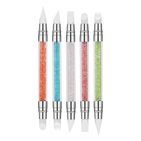 BIMZUC 5-Piece Double-Ended Silicone Nail Pen Set with Rhinestone Rods, Dual-Ended Nail Gel Carving and Embossing Brushes, Premium Nail Art Tool Kit for Professional Salon and Home Manicure Use