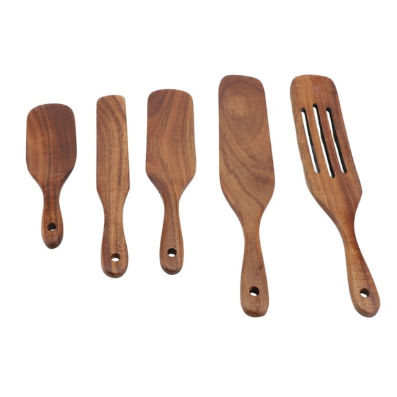 BIMZUC 5Piece HeatProof Wooden Spurtle Set Durable, NonScratch Spatulas for Cooking, Baking, Stirring & Serving