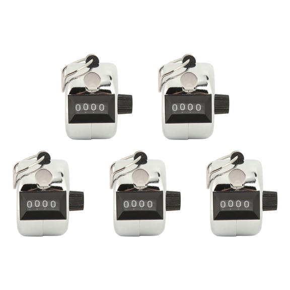 BIMZUC 5 Pieces Clicker Counter 4 Digit Metal Case Accurate Hand Tally Counters Clickers With Finger Ring For School Sporting Events Golf Knitting Crochet Stitch Tracking (5.9 inches / 15.0 cm Pack)