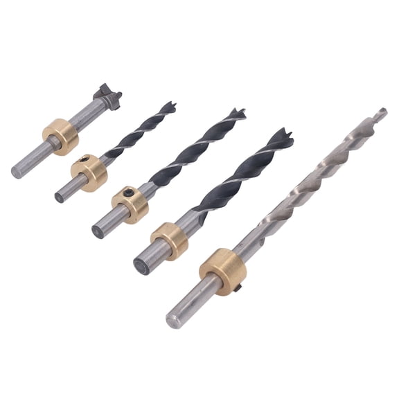 BIMZUC 5 Pieces Pocket Hole Drill Bit Set, High Speed Steel 3-Point Woodworking Tool Kit with Step Drill Bit, 6mm 8mm 10mm 15mm Sizes (0.23 / 0.31 / 0.39 / 0.59 inches), 10 Items Total Count