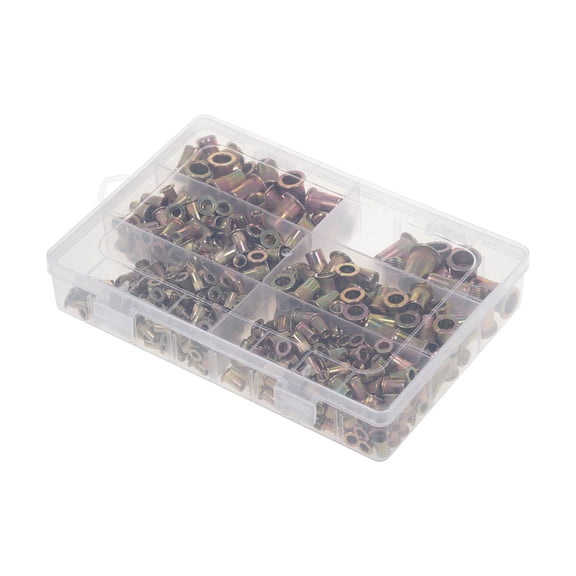 BIMZUC 500 Pieces Metric Rivet Nut Kit Half Hex Flat Head Threaded Inserts M3-M10 Galvanized Carbon Steel Hardware Nuts Assortment (7.6 x 5.1 x 1.3 inches / 19.5 x 13 x 3.5 cm)