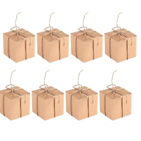 BIMZUC 50PCS Brown Kraft Paper Square Wedding Favor Candy Gift Boxes with Hemp Rope, 1.97 inches / 5.0 cm
