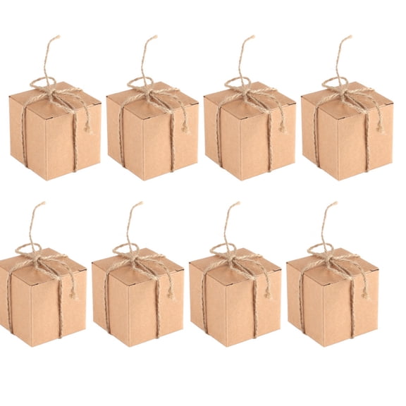 BIMZUC 50PCS Brown Kraft Paper Square Wedding Favor Candy Gift Boxes with Hemp Rope, 1.97 inches / 5.0 cm