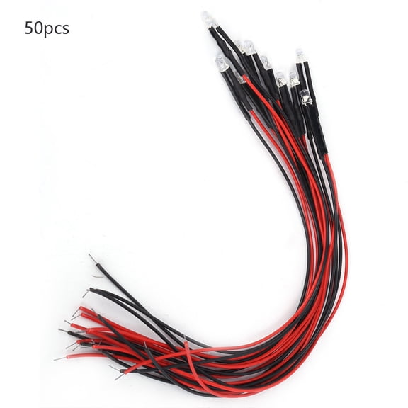 BIMZUC 50Pcs 12V Prewired LED Light Emitting Diodes 3mm Round Head Multicolor Quick Flashing, 7.9 inches / 20 cm Line Length, Electronic Component Set for DIY Projects