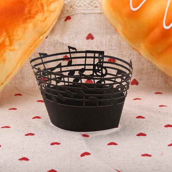 BIMZUC 50Pcs Black Cupcake Wrappers Paper Baking Cups Hollow Out Musical Notes Wraps for Wedding Birthday Party Halloween Decoration (8.5 x 2.2 inches / 217 x 55 mm)