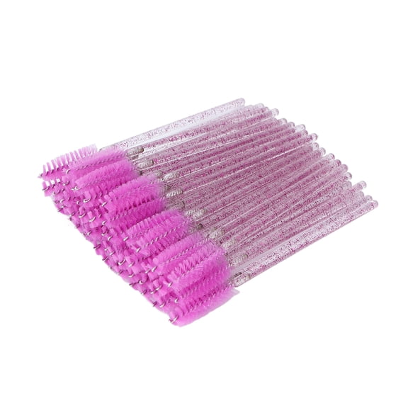 BIMZUC 50pcs Disposable Eyelash Brushes Portable Mascara Wand Applicator Spoolie Makeup Tool for Lash Extensions and Eyebrow Grooming Crystal Wand Design Professional Cosmetic Supply Purple