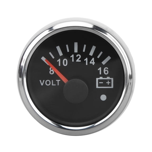 BIMZUC 52mm Boat Voltmeter DC9 to 32V Pointer Voltage Gauge with Colorful Backlight for RVs Yachts Fishing Boats Ships Black Plate Silver Cover