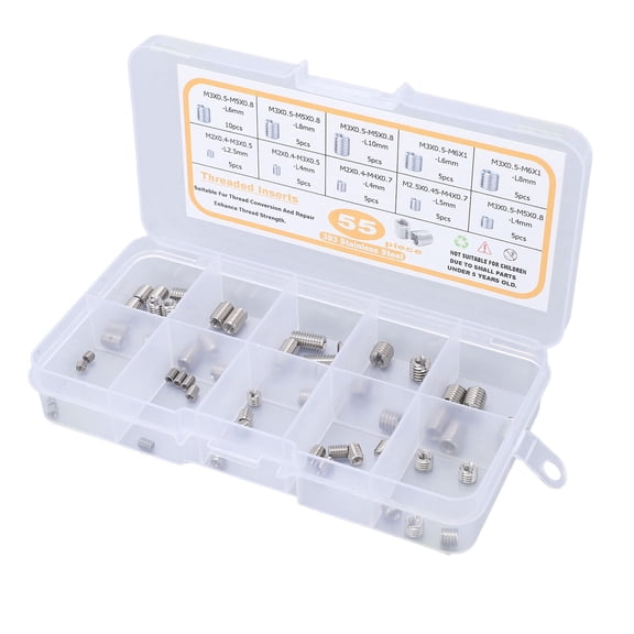 BIMZUC 55Pcs Insert Nut Threaded M2 M2.5 M3 Stainless Steel Fastener Assortment for Repair (5.51 inches / 14 cm length)