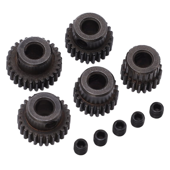 BIMZUC 5PCS 48DP Motor Gear 5mm / 0.20 inches Shaft Hole 20T 22T 24T 26T 28T Gear Pinion for Monster 1/10 RC Truck Replacement Accessories Set High Precision Steel Material Black Finish