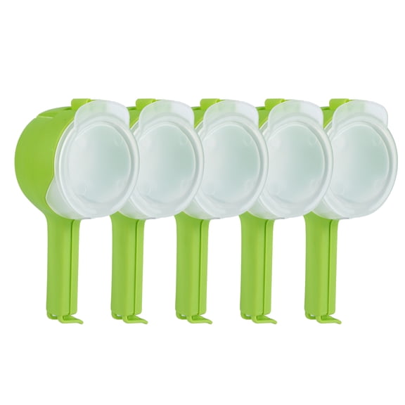 BIMZUC 5Pcs Reusable Plastic Food Sealing Clips with Pour Spouts Bag Cinch for Snack Storage Kitchen Organization Tools, Green Color, 5.1 inches / 13 cm Length