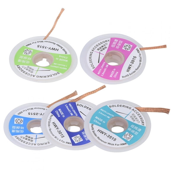 BIMZUC 5Pcs Soldering Wick Desoldering Wire Braid Solder Remover Sucker 1.5m / 4.9ft Length