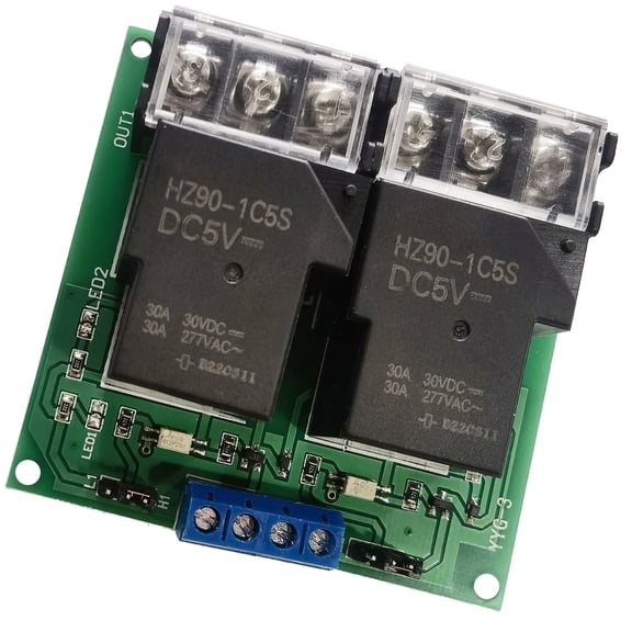 BIMZUC 5V 2 Channel Relay Board Module 30A High Power Optocoupler Isolation Stable Performance Automation Control Switch, 2.72 x 2.60 x 0.87 inches / 6.9 * 6.6 * 2.2 cm