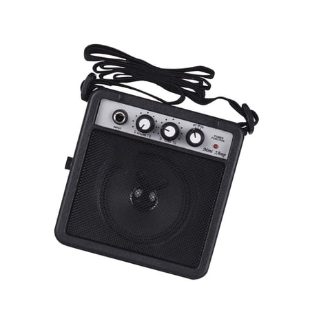 BIMZUC 5W Mini Portable Guitar Amplifier Combo, Black, Dual Power 9V Battery or DC Adapter, 1/4" & 3.5mm Inputs, Overdrive & Tone Control for Electric Acoustic Guitar, 5 inches / 12.7 cm Length