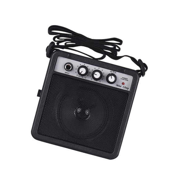 BIMZUC 5W Mini Portable Guitar Amplifier Combo, Black, Dual Power 9V Battery or DC Adapter, 1/4" & 3.5mm Inputs, Overdrive & Tone Control for Electric Acoustic Guitar, 5 inches / 12.7 cm Length