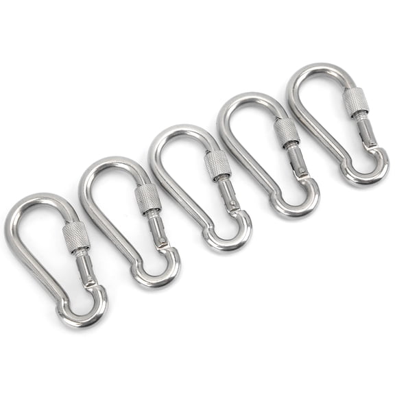 BIMZUC 5pcs Heavy Duty Locking Carabiner Clips 80mm / 3.15" Stainless Steel Screw Lock Spring Snap Hooks Buckle for Camping Climbing and Boating