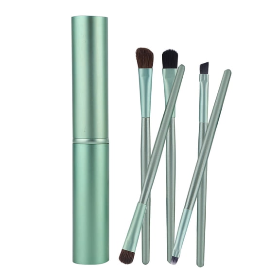 BIMZUC 5pcs Portable Cosmetic Makeup Brush Set, Soft Horsehair Eyeshadow & Foundation Powder Applicator Tool Kit with Cylinder Storage Container, Green (6.69 inches / 17 cm)