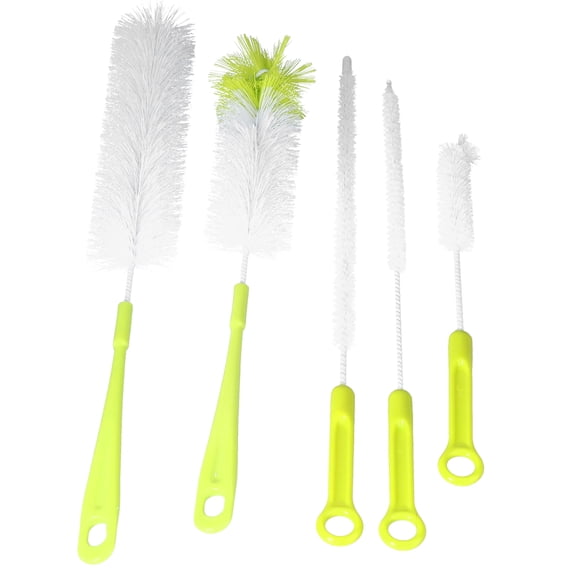 BIMZUC 5pcs Water Bottle Cleaning Brush Set - Long Handle for Narrow Neck Bottles, Baby Bottles, Coffee Grinders (Green)