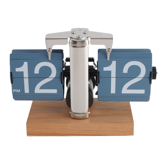 BIMZUC 6.3"×9.45" Retro Flip Desk Clock – 12‑Hour Auto‑Flip, Blue Page, Stainless Steel & Beech Wood, Anti‑Slip Base, Easy‑Read Numbers