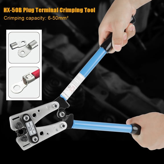 BIMZUC 6-50mm HX-50B Plug Terminal Crimping Tool Cable Wire Lug Hex Crimper Blue 15.16 inches / 38.5 cm Heavy Duty High Carbon Steel Core Rubber Sleeve Professional Hand Tool for Engineering