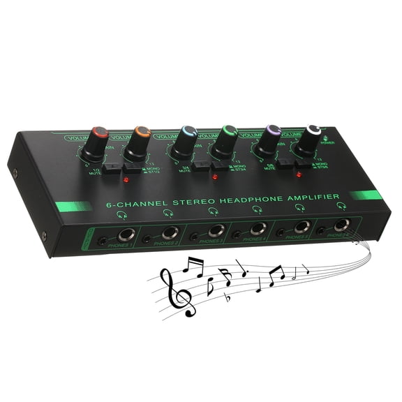 BIMZUC 6-Channel Stereo Headphone Amplifier Metal Audio Distribution Amp for Recording Studio Monitoring with Independent Volume Control Low Noise Output 7.87 inches / 20 cm