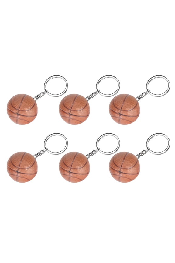 6 Pcs Brown Basketball Keychains Plastic Keychains Hanging Key Ring for Basketball Fans Sports Theme (1.57 inches / 4 cm)
