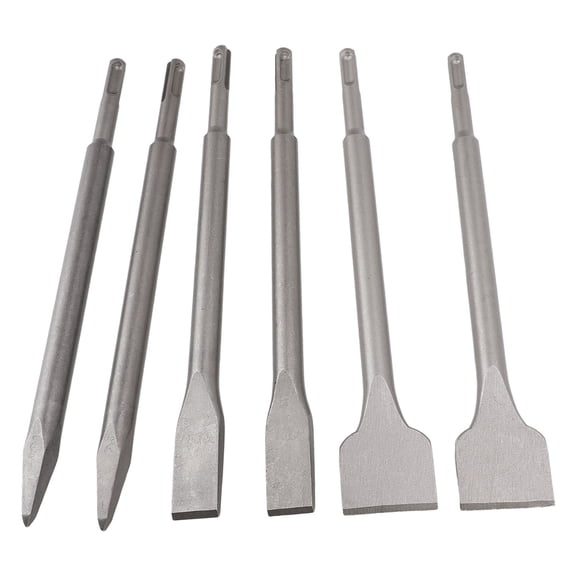 BIMZUC 6 Pcs Rotary Hammer Drill Chisel Set 10 Inches 25.4 cm Length Round Shank Point Flat Scaling Chisel Bits for Brick Concrete Cement Heavy Duty Demolition Tool Set