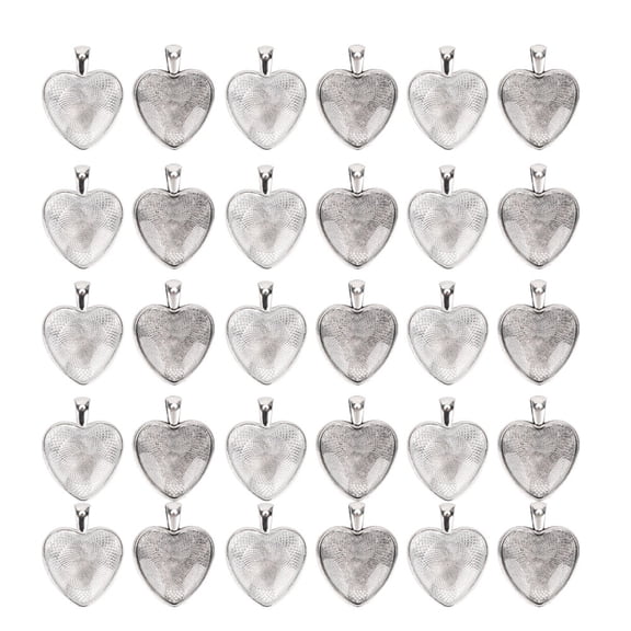BIMZUC 60 Pieces Heart Shaped Pendant Trays Setting Cabochon Base Kit for DIY Jewelry Making with Glass Patches, 1.0 inch / 25.4 mm