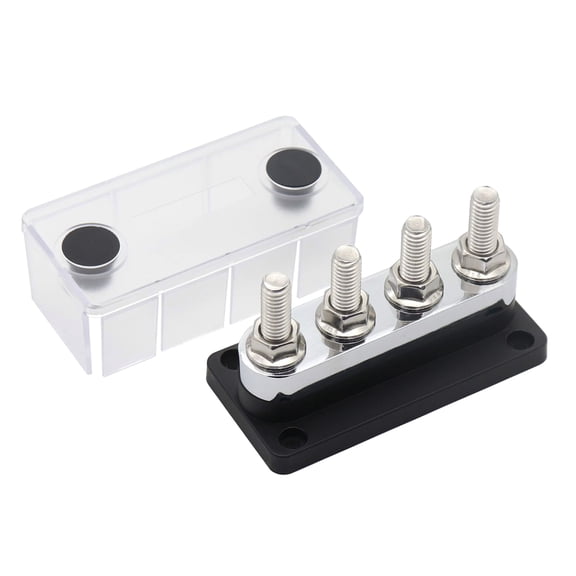 BIMZUC 600A Power Distribution Block Bus Bar, Black 4 x 3/8 Posts 48V DC Busbar Box, 4.33 inches / 11 cm